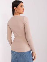 Hurtownia Beżowa bluzka w prążek BASIC FEEL GOOD