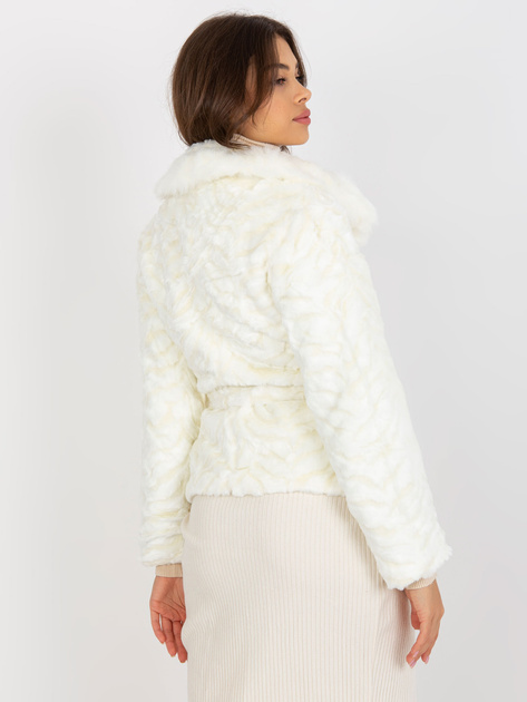 Hurt Biała futrzana kurtka zimowa z paskiem wiązanym