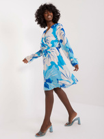 Hurt Niebiesko-beżowa sukienka z printami i dekoltem V