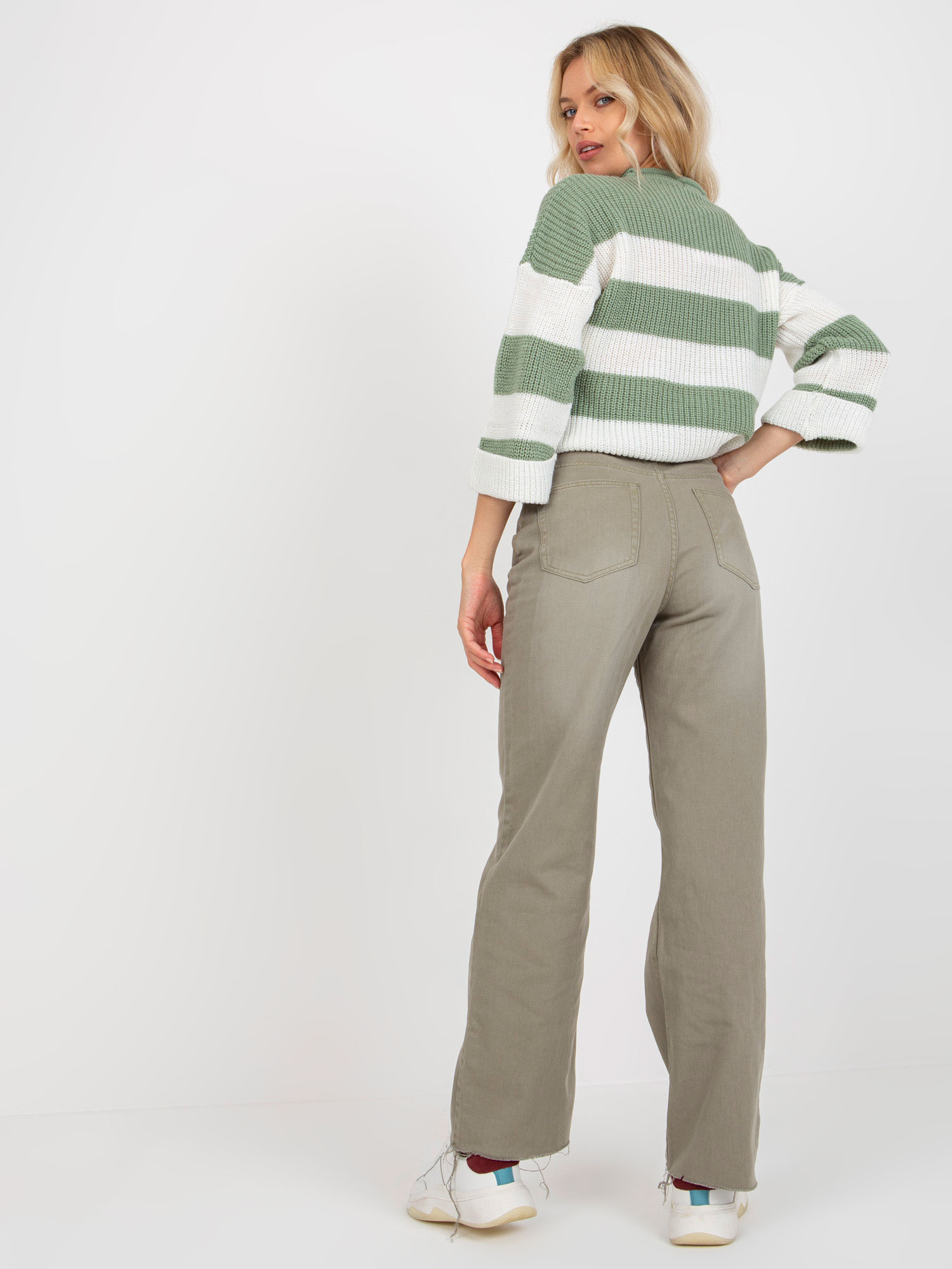 Khaki spodnie jeansowe z szeroką nogawką FRESH MADE
