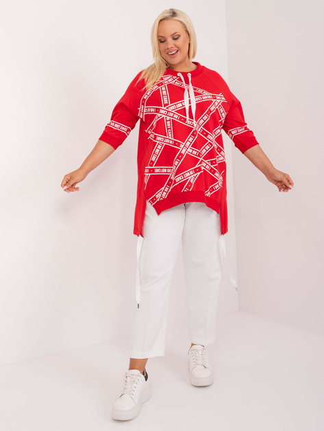 Hurt Czerwona bawełniana bluzka plus size z dłuższym tyłem