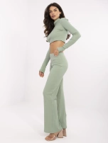 Pistacjowy dwuczęściowy komplet w prążek RUE PARIS 