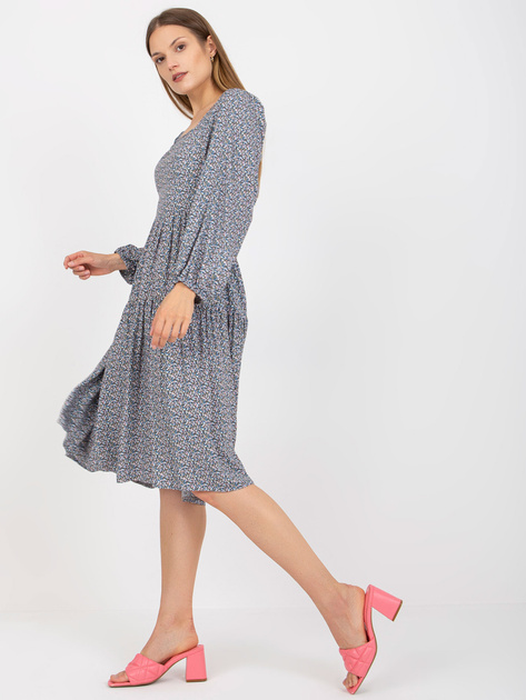 Niebieska midi sukienka z printami i długim rękawem ZULUNA