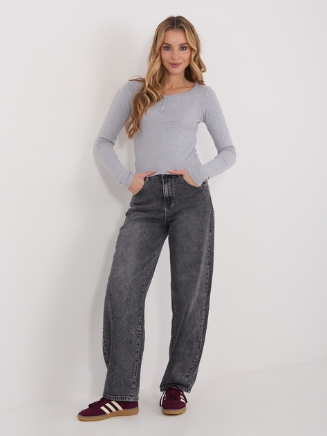 Jasnoszara bluzka basic z guzikami przy dekolcie