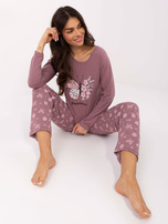 Brudnoróżowa dwuczęściowa piżama z nadrukiem 