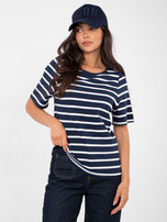 Navy-blue and white women's basic striped t-shirt RUE PARIS.