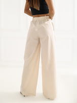 Jasnobeżowe damskie spodnie palazzo z kieszeniami RUE PARIS 