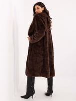 Brązowy elegancki płaszcz z futerkiem