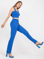 Niebieski komplet casualowy z topem na ramiączkach 