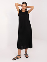 Czarna trapezowa sukienka z plisowaniem RUE PARIS 