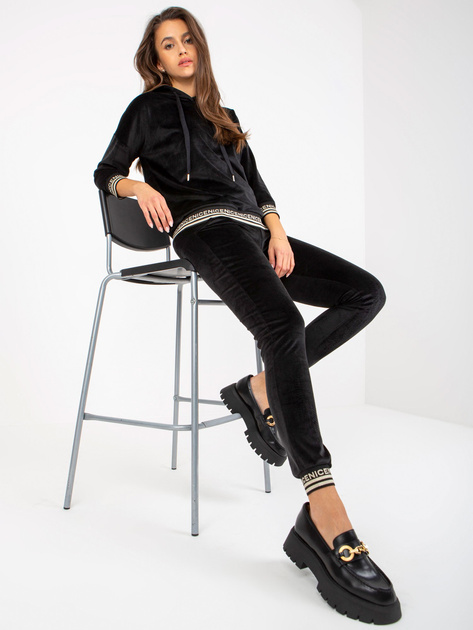 Hurt Czarny damski komplet welurowy z bluzą z kapturem