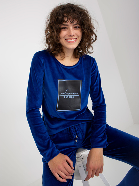 Hurt Kobaltowy damski komplet welurowy ze spodniami