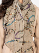 Beżowa damska chusta z printem