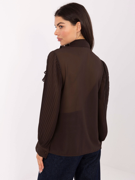Czekoladowa elegancka koszula z wiązaniem