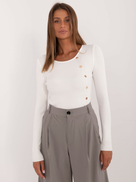 Hurt Ecru dopasowany sweter klasyczny w prążek