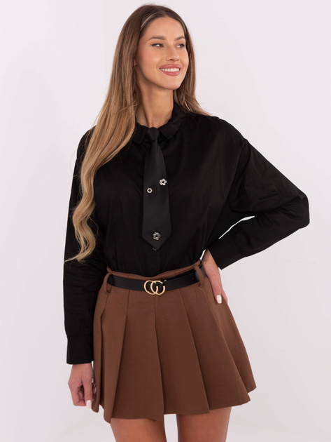 Hurt Brązowe eleganckie spódnico-spodenki z zakładkami