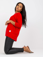 Hurtownia Czerwona gładka bluzka plus size z bawełny