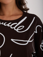 Czekoladowa damska bluzka z napisami RUE PARIS 