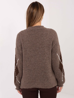 Ciemnobeżowo-brązowy sweter z bufiastym rękawem