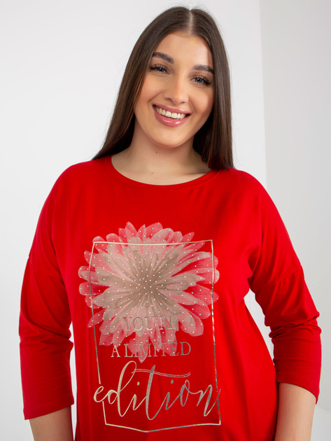 Hurt Czerwona bluzka plus size z napisem i aplikacją