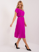 Hurt Purple flared dress with a belt.