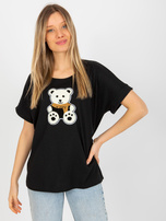 Hurtownia Czarna prążkowana bluzka oversize z misiem