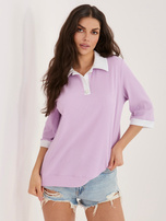 Liliowa prążkowana bluzka z rękawem 3/4