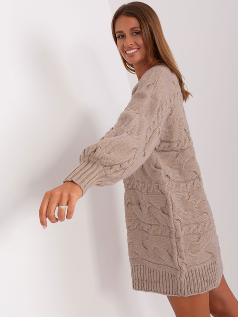 Hurt Ciemnobeżowa sukienka dzianinowa z warkoczami