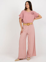 Hurt Jasnoróżowe letnie spodnie z materiału z paskiem