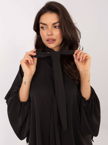 Czekoladowa damska koszula oversize z kokardą