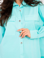 Turkusowa damska koszula oversize z kieszeniami