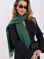Dark green smooth scarf with fringes.