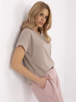 Ciemnobeżowa bluzka basic z krótkim rękawem