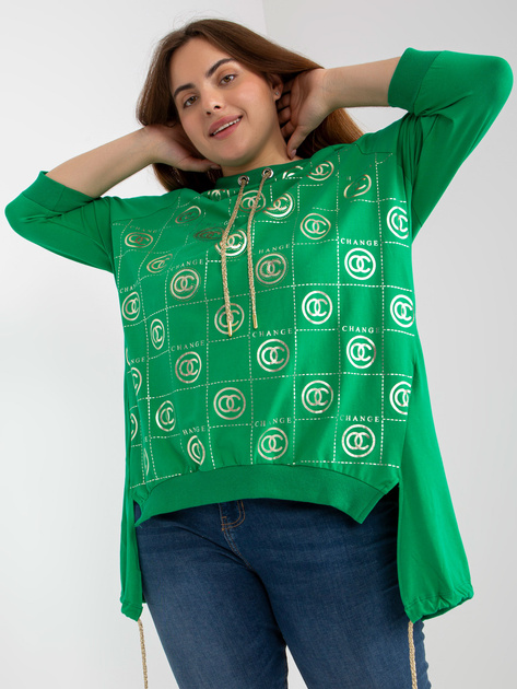 Zielona asymetryczna bluzka plus size z aplikacją