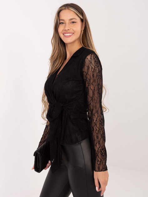 Czarna koronkowa bluzka z wiązaniem