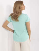 Miętowa prążkowana bluzka damska z bawełny 