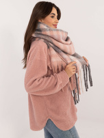 Hurtownia Jasnoróżowo-szary zimowy szal w kratę