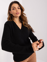 Hurt Czarny klasyczny sweter z dekoltem V