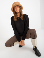 Hurtownia Czarna długa bluza basic z kieszeniami 