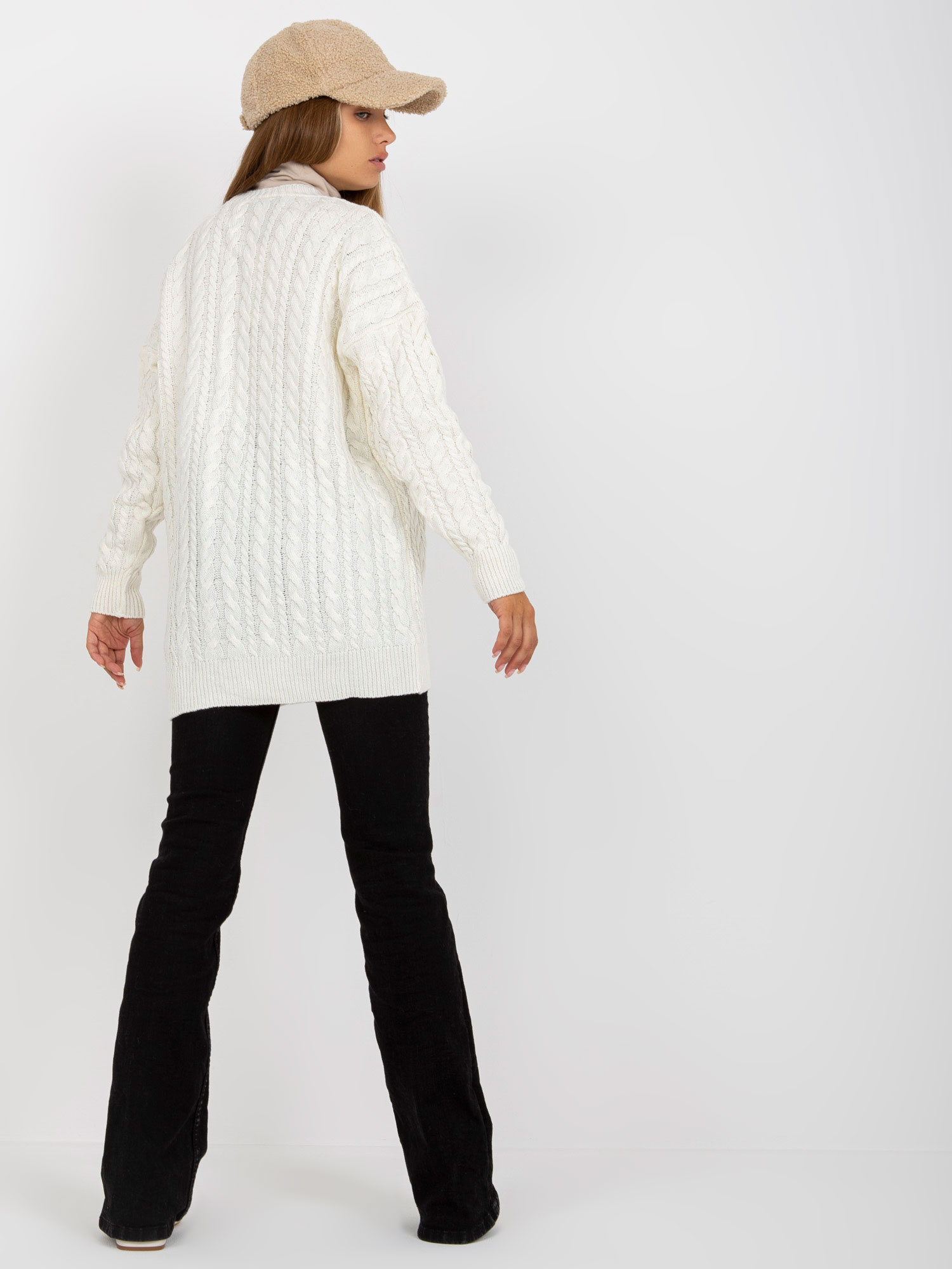 Ecru damski sweter rozpinany z guzikami RUE PARIS