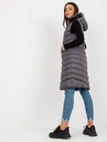 Hurt Ciemnoszara długa kamizelka puchowa z pikowaniem RUE PARIS 