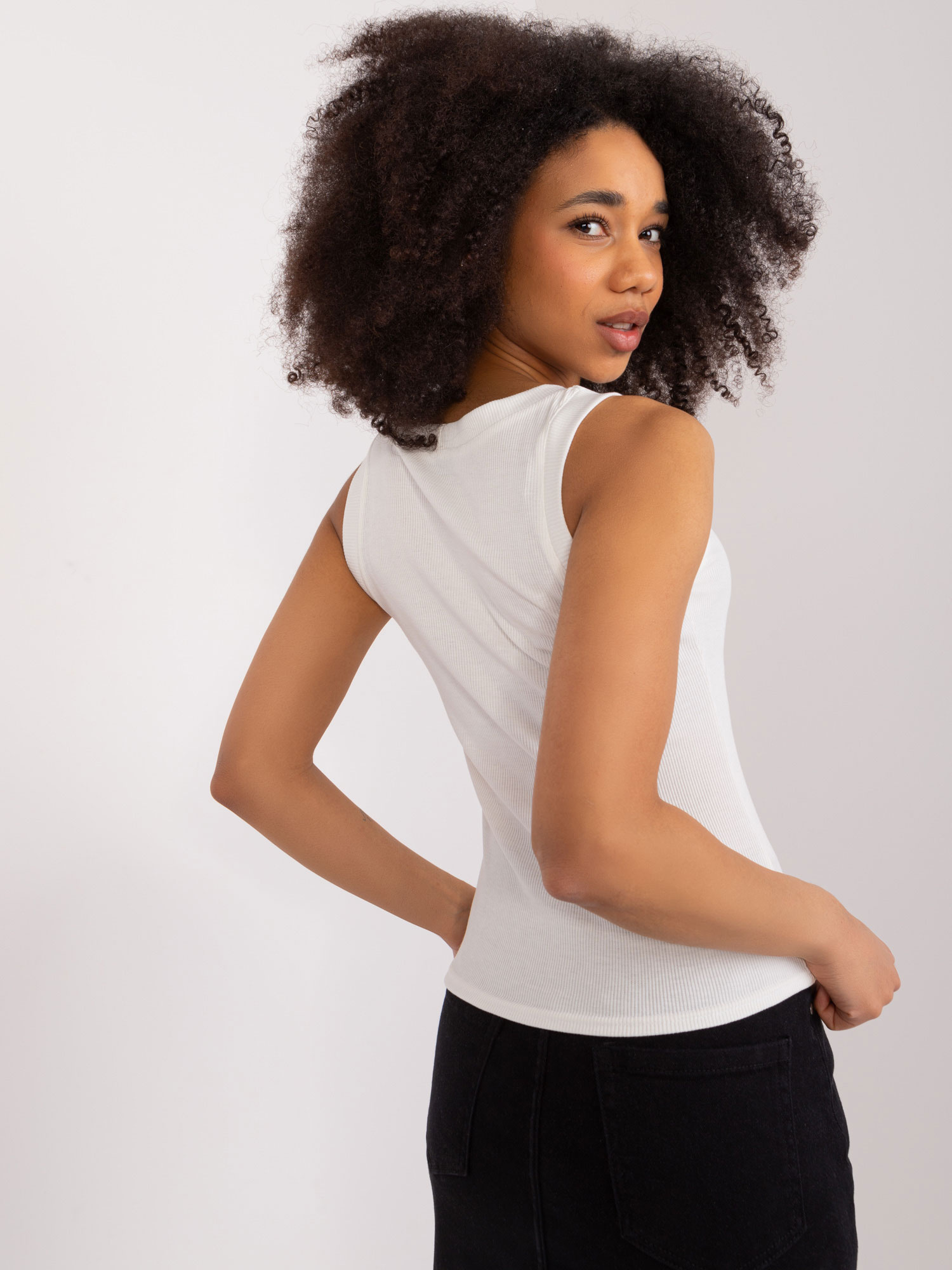 Ecru wholesale ribbed sleeveless top.