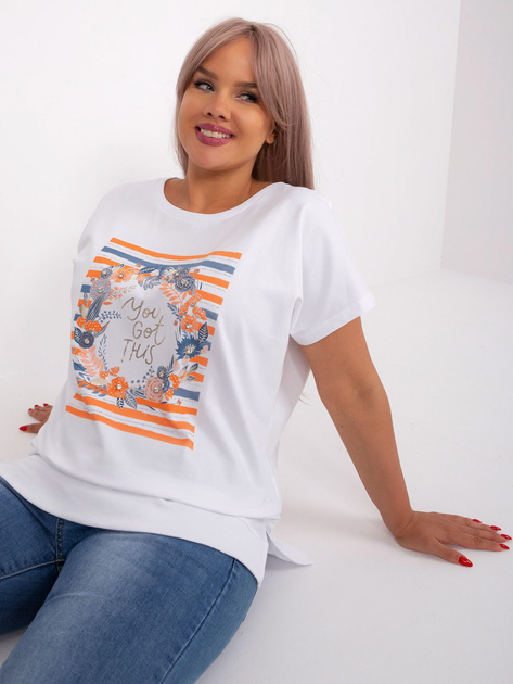Hurt Biało-pomarańczowa bluzka plus size z nadrukiem