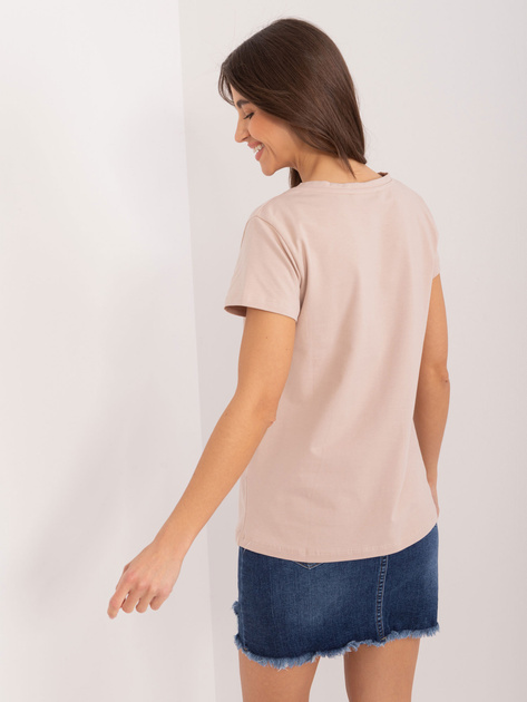 Hurt Ciemnobeżowy t-shirt z aplikacją w kwiaty BASIC FEEL GOOD