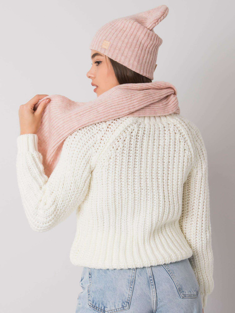 Brudnoróżowy komplet zimowy czapka i szalik RUE PARIS