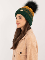 Hurt Ciemnozielono-musztardowa czapka z pomponem RUE PARIS
