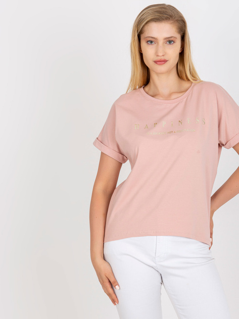 Brudnoróżowy bawełniany t-shirt plus size z nadrukiem