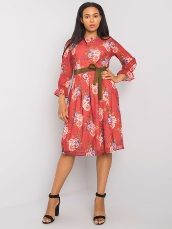 Bordowa sukienka plus size w kwiaty Bianna