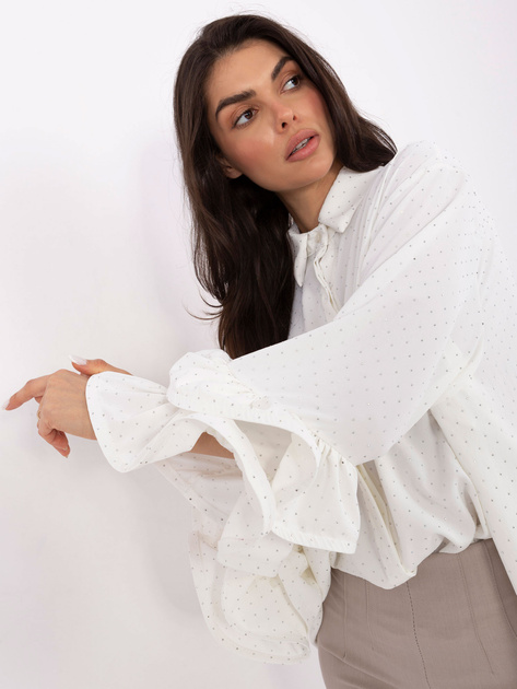 Ecru wizytowa koszula z falbanami przy rękawach