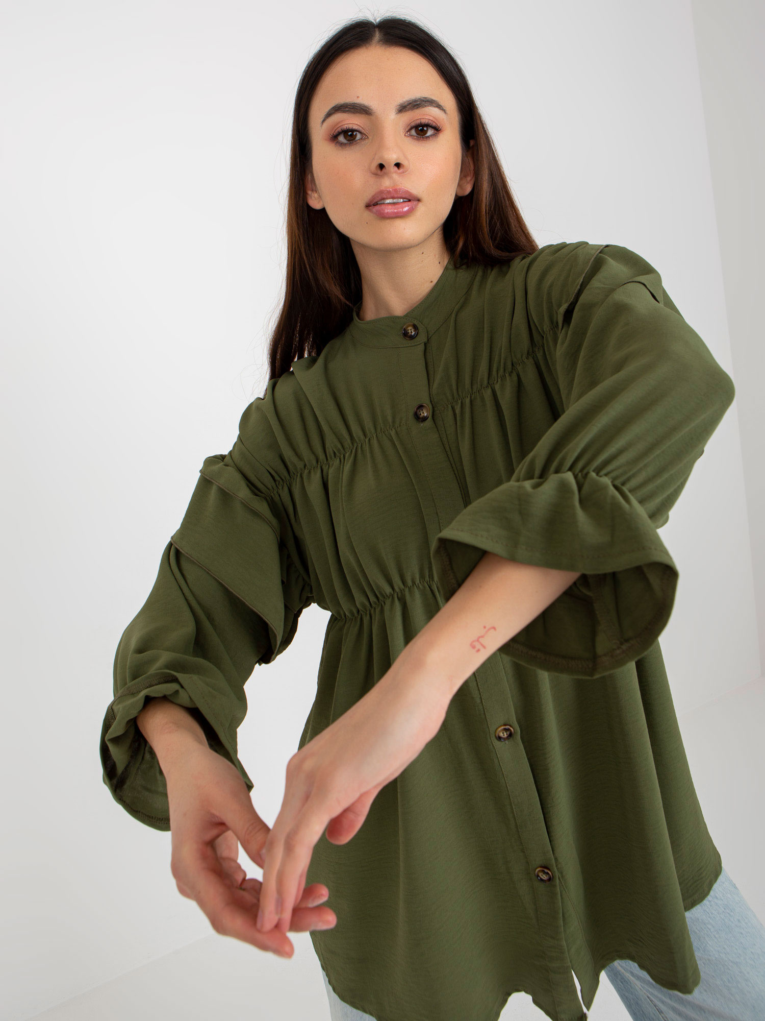 Khaki boho koszula z marzeniem i falbanami OCH BELLA